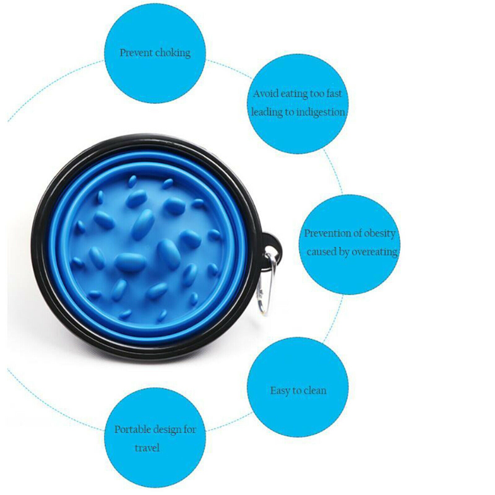 Dog Slow Feeder Bowl Travel Water Bowl Bloat Prevent Anti Gulping Blue