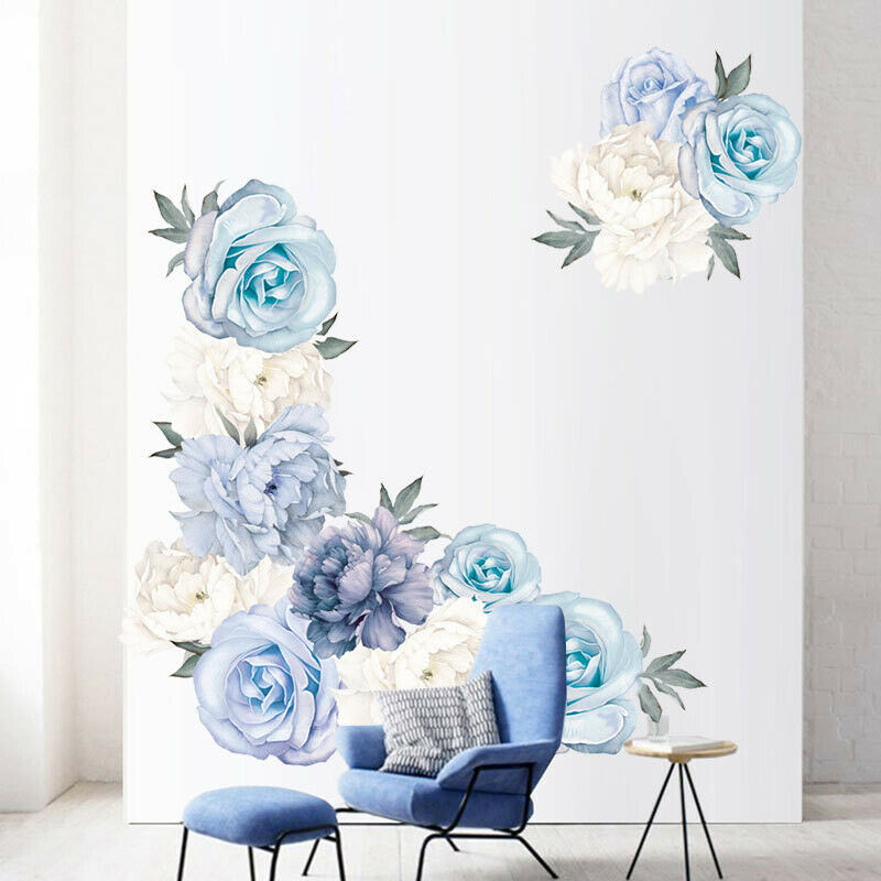 Blue Peony Rose Flowers Wall Stickers for Kids Room Living Room Home Dec.l8