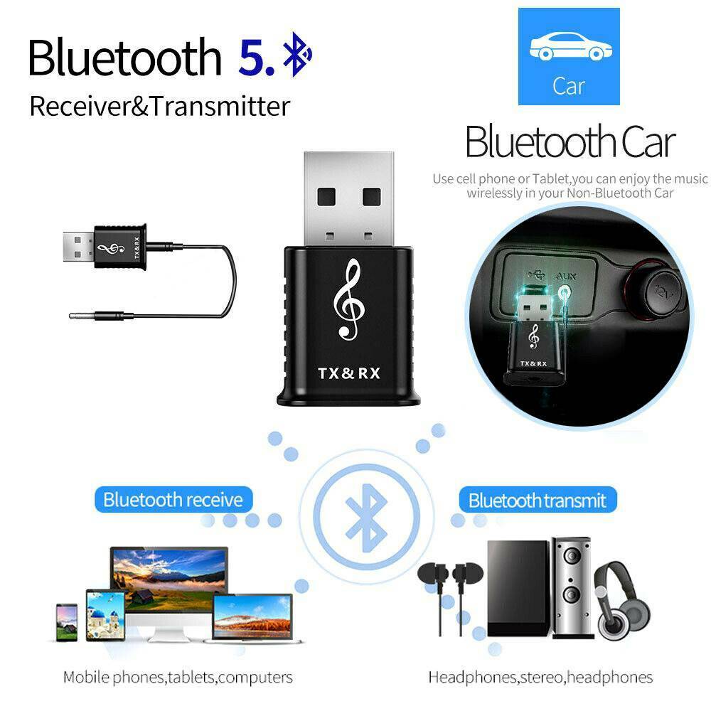 1x USB Bluetooth 5.0 Sender EmpfÃ¤nger Adapter TV PC Auto AUX Lautsprecher Dongle