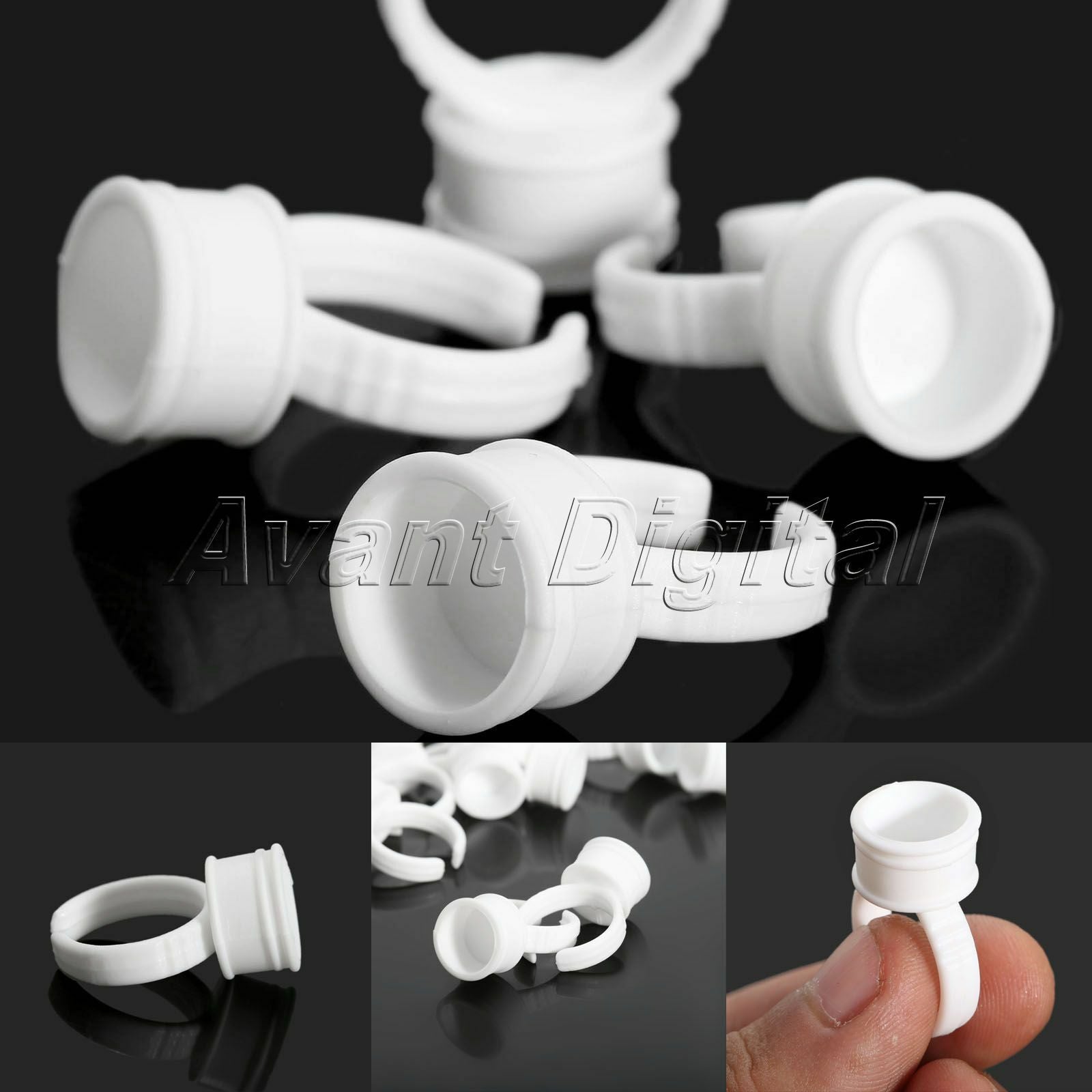 White Plastic Tattoo Permanent Makeup Eyelash Eyebrow Ink Cup Cap Finger Ring