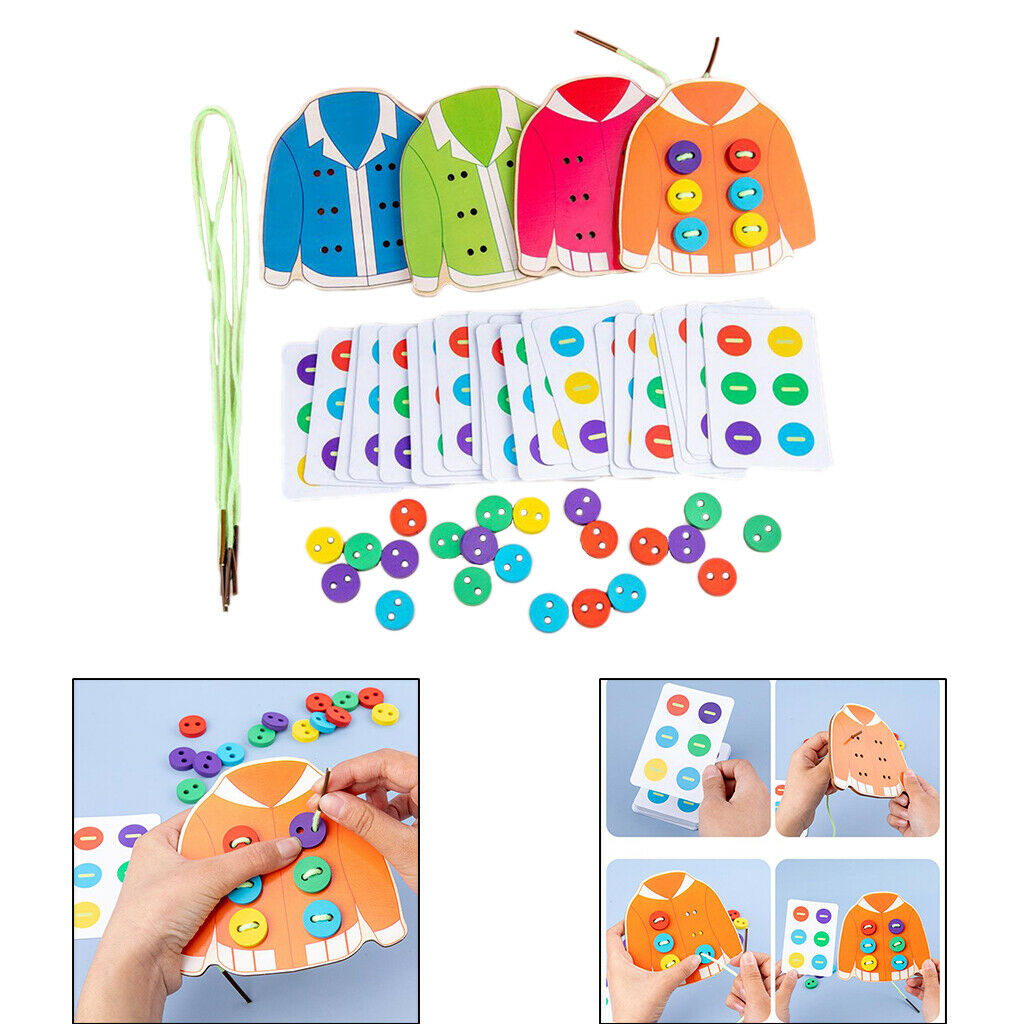 Montessori Wooden Clothes Threading Toys Sewing Button Lacing Toys for Kids