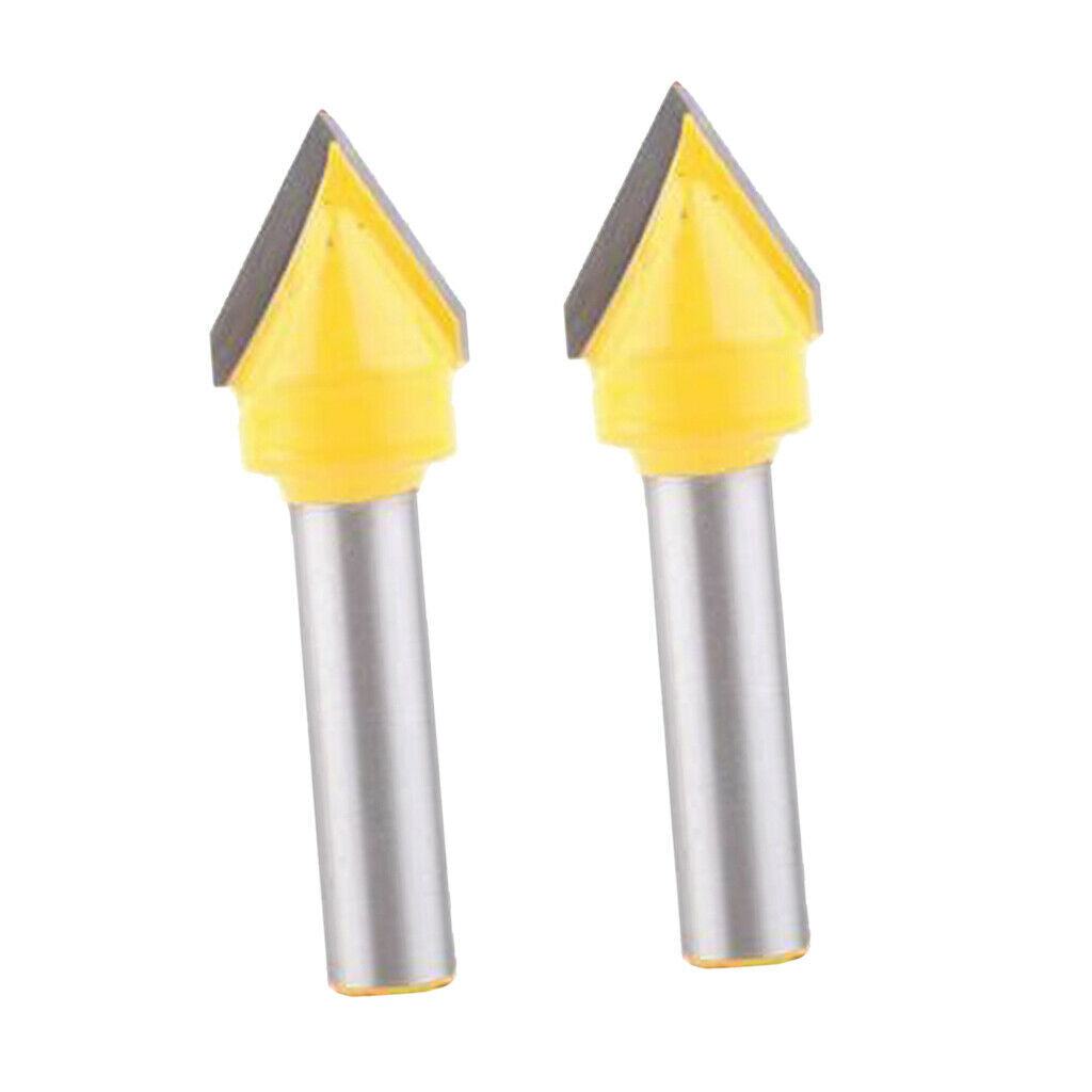2 Pieces 8mm Shank Woodworking Mill Router Bits V-Groove 60 Degree