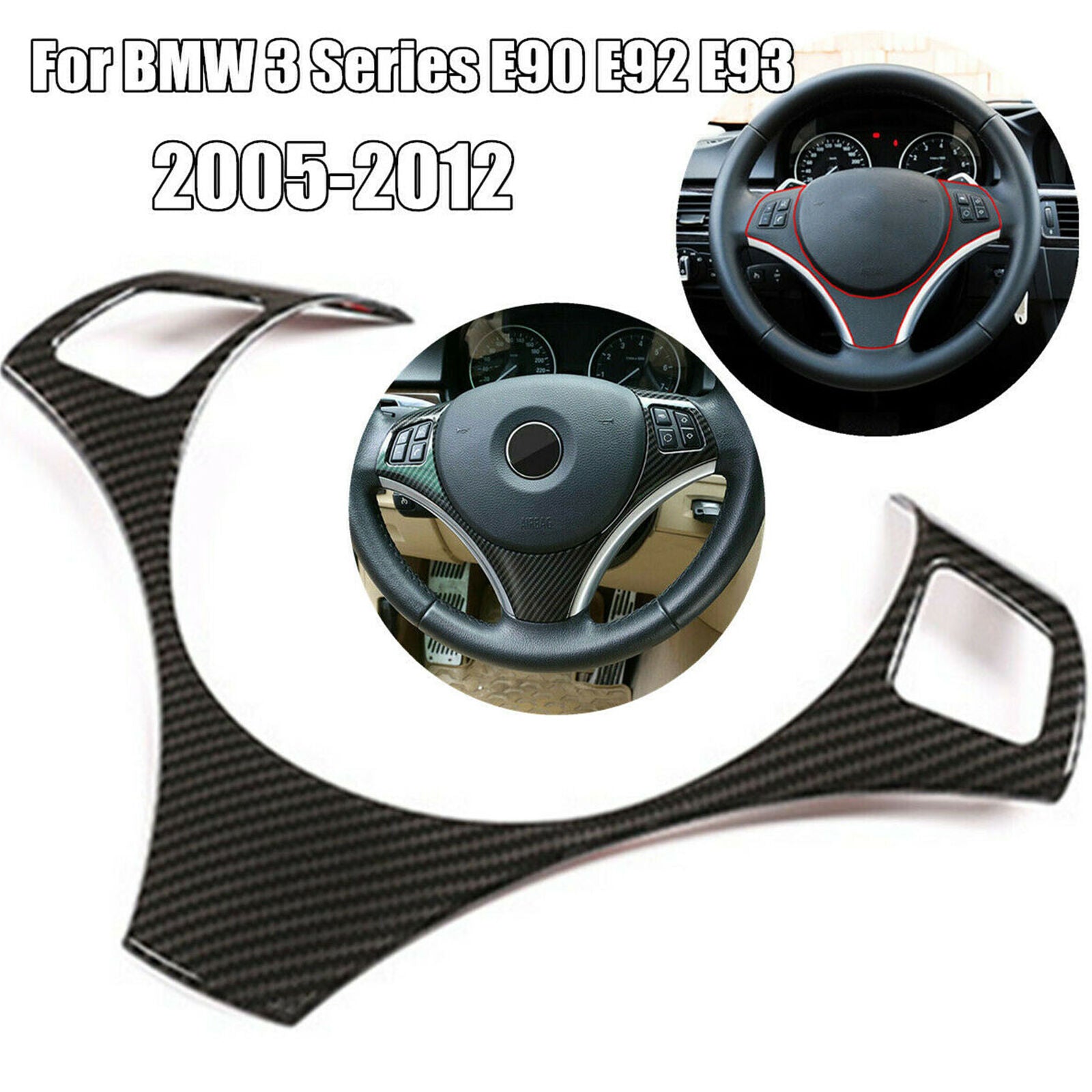 Steering Wheel Cover Decor Trim For BMW 3Series E90 325i 335i 05-12 Carbon Look