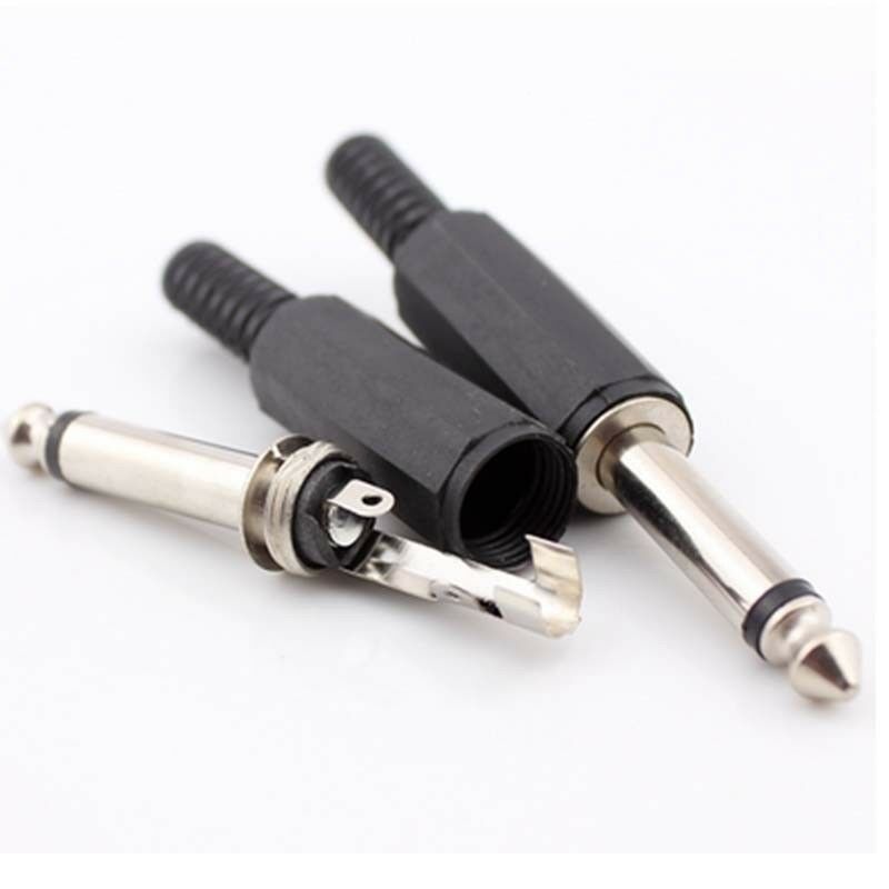 10pcs 6.35mm MONO 1/4" Male Jack Plug Cable Black Plastic Solder Adapter Adaptor