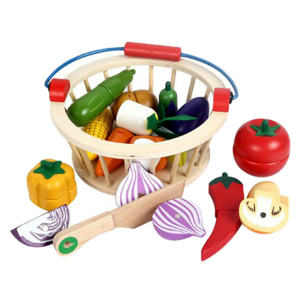 14Pcs/set Wooden Early Education Accs Cutting Toys Kitchen Food Set Children