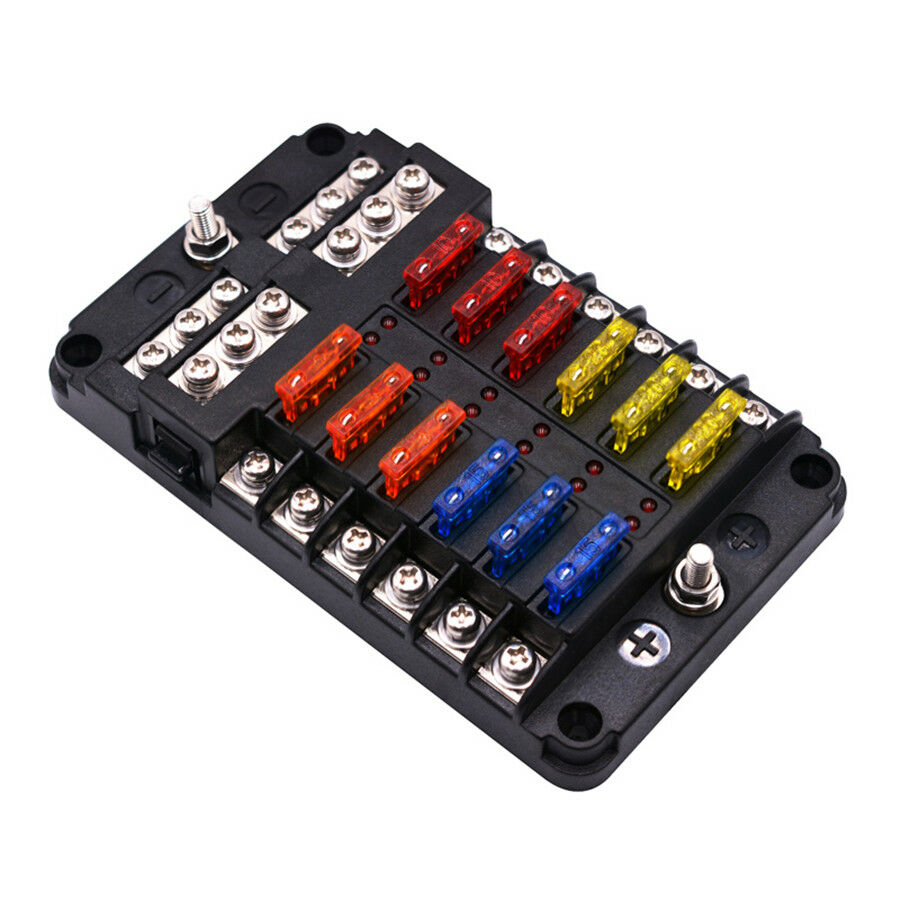 12V/24V 12 Way Blade Fuse Holder PBT Fuse Box Block Case Car Truck Boat Marine
