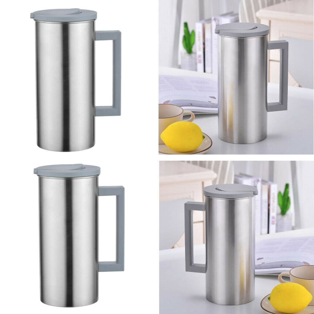 2 Pcs Stainless Steel Water Pitcher Grey Beverage Juice Ice Tea Jug Serving