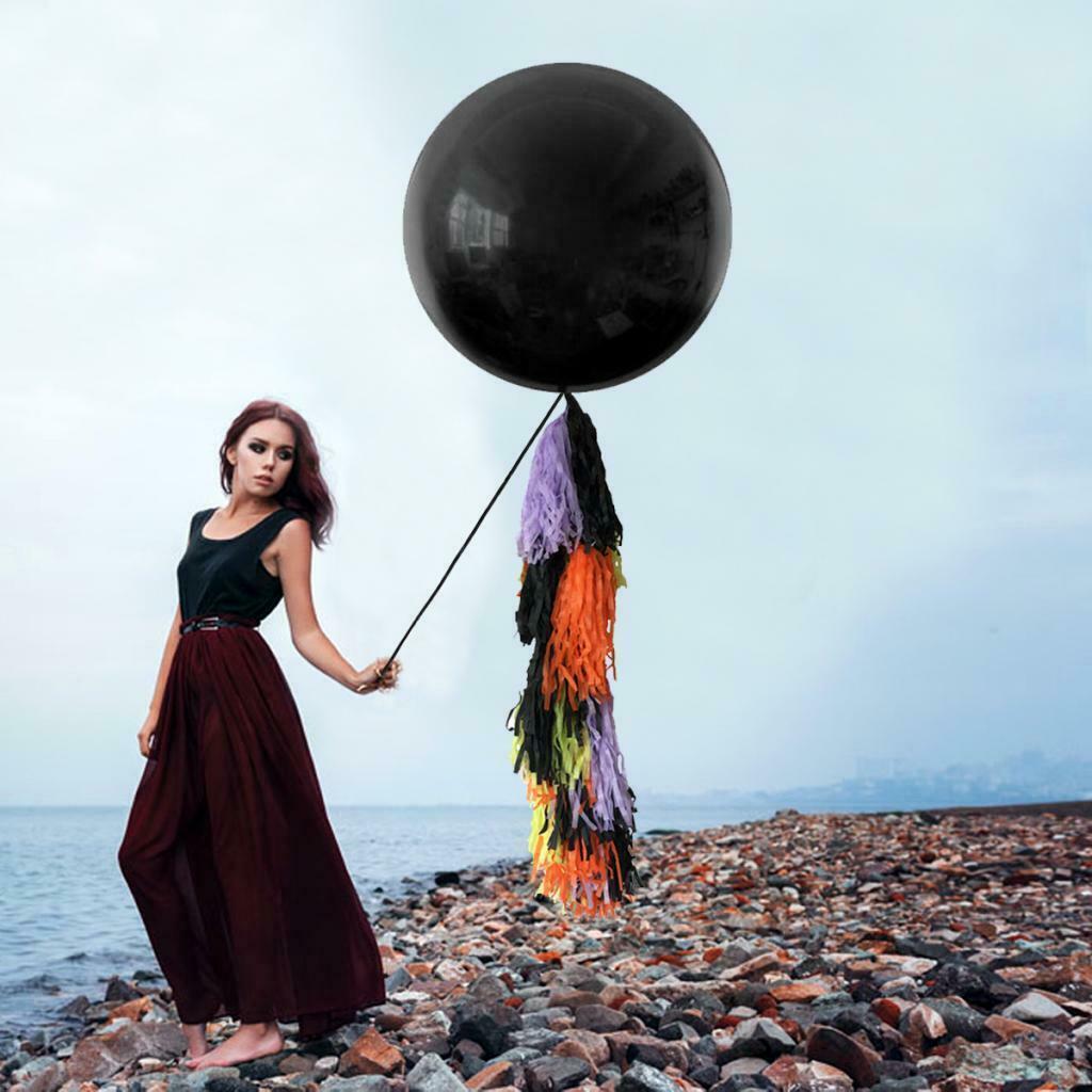Large Latex Balloons 36 Inch Black with Colorful Tassels Halloween DIY Decor