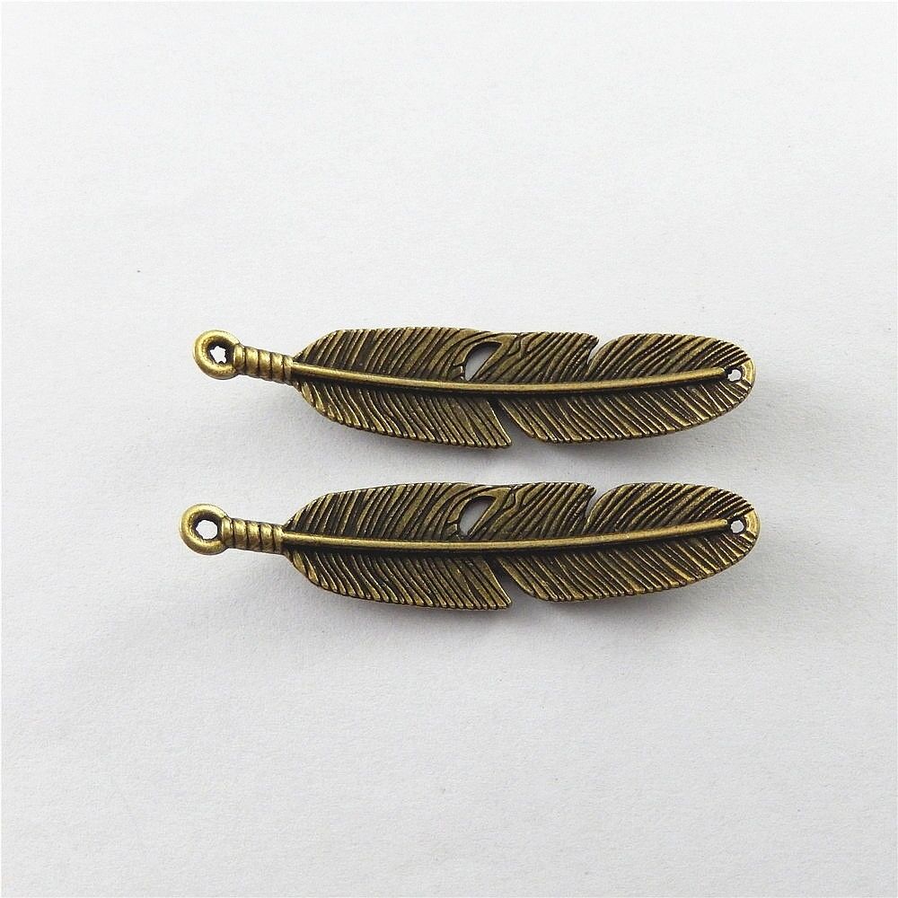 10 pcs Antiqued Bronze Feather Connector Alloy Pendant Jewelry Art Craft 57*13mm