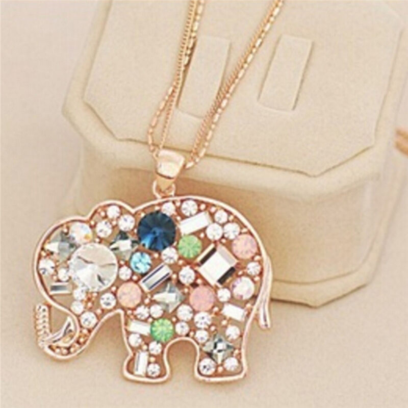 Fashion Crystal Lucky Lovely Elephant Necklace Pednat Necklase Long Chai.l8