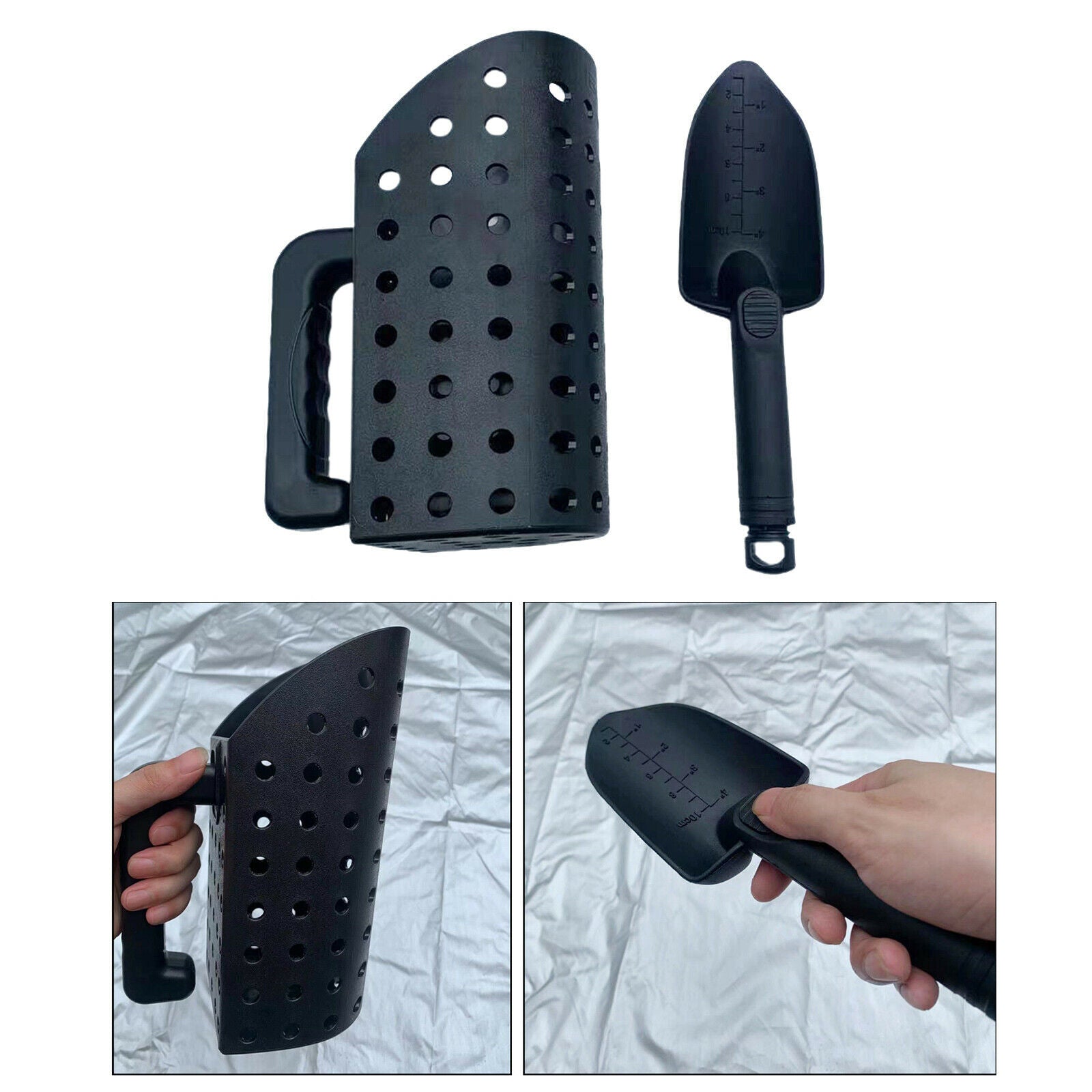 2Pcs Sand Scoop Sifter Shovel Kit for Metal Detecting Treasure Hunting Black