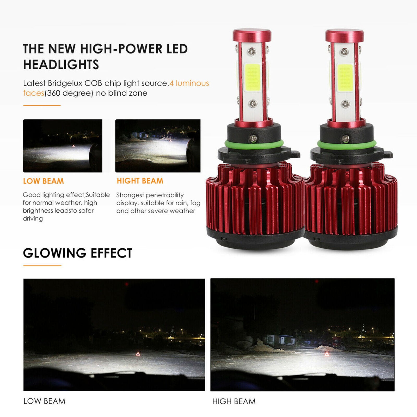 4-sides LED Headlight Kit 9006 HB4 HB4U 6000K 2600W 390000LM Fog Bulbs Pair HID