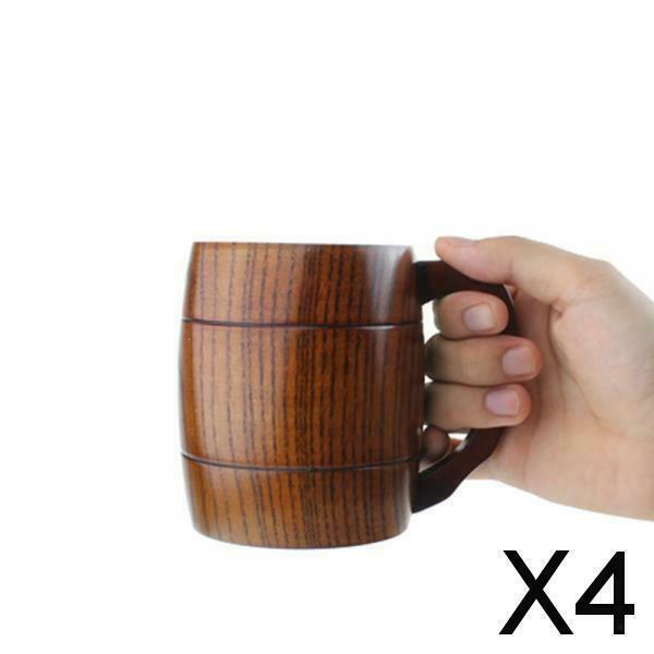 4X Wooden Handmade Drinks Coffee Cups Beer Cup Kitchen Office Birthday Gifts