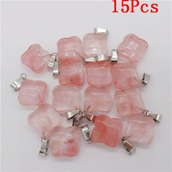 15Pcs 18x7mm Red Cherry Quartz Faceted Clovers Pendant Bead DIY Necklace HH9527