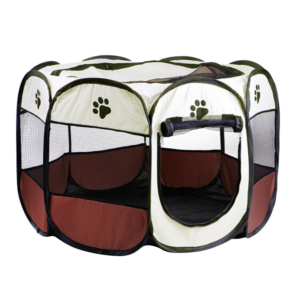 Pet Folding Playpen Portable 8-Panel Kennel Fences Tent Brown_S