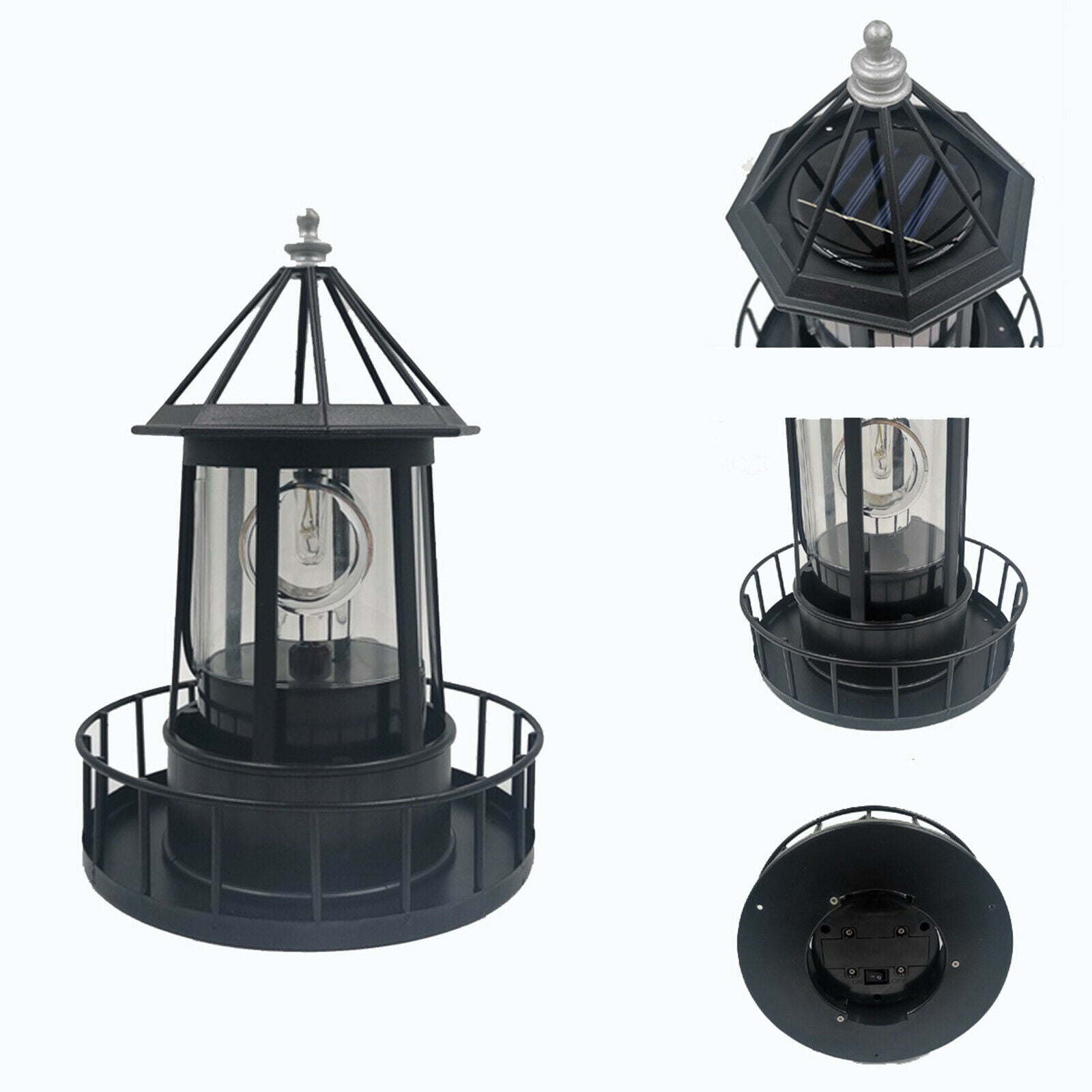 Lighthouse Solar LED Light Rotating Lamp IP65 Beacon Garden Courtyards Decor