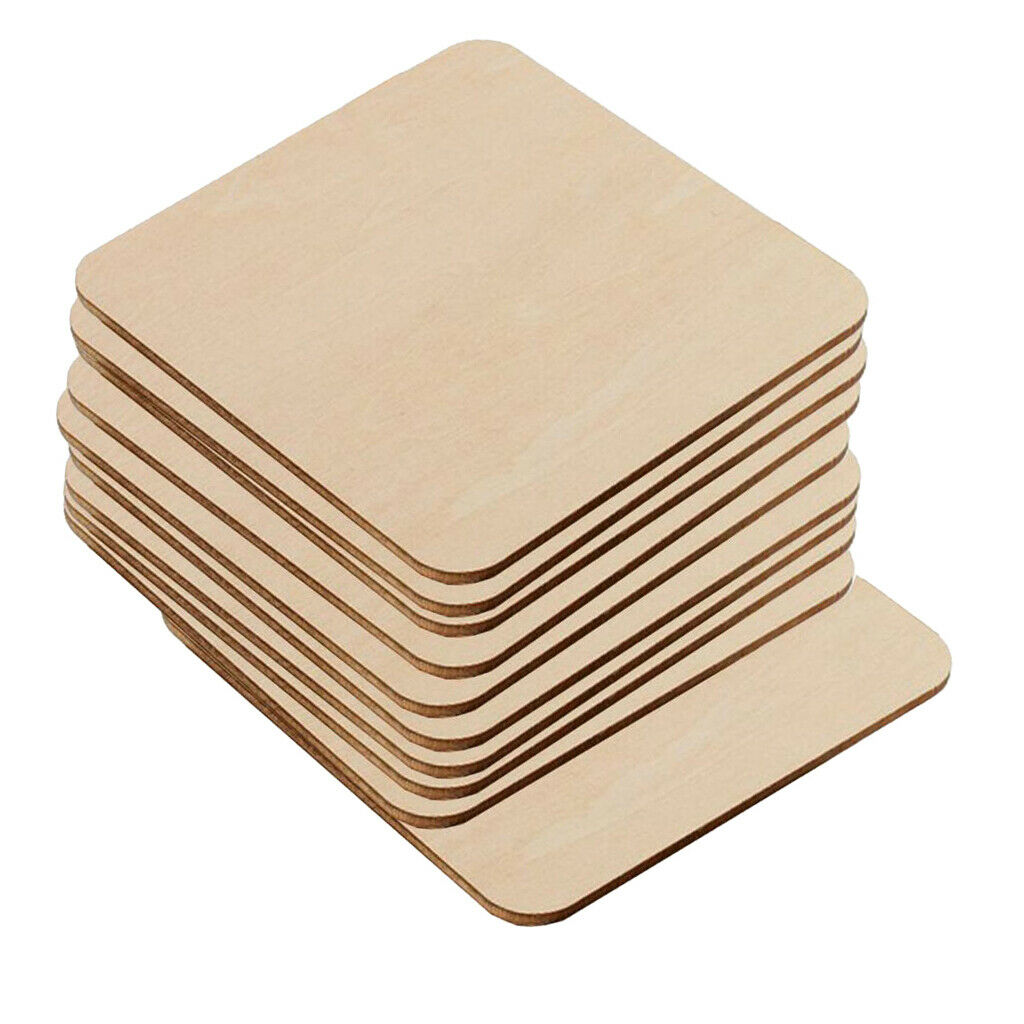 20  Pcs/Set Unfinished Wood Cutouts Square Wooden Pieces Blank for Crafts