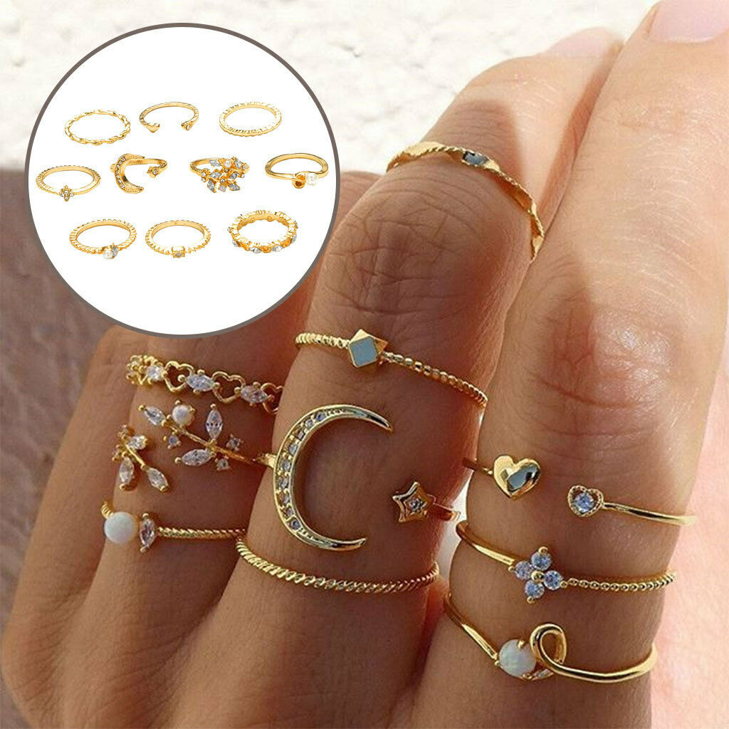 10pcs Rings Star/Moon Theme Ornament Accessory for Women Girl Holiday Travel