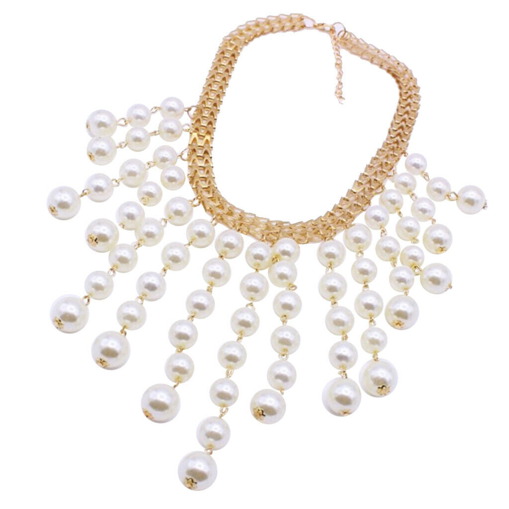 Multi-layer Pearls Tassel Collar Necklace Clavicle Chain for Women Wedding