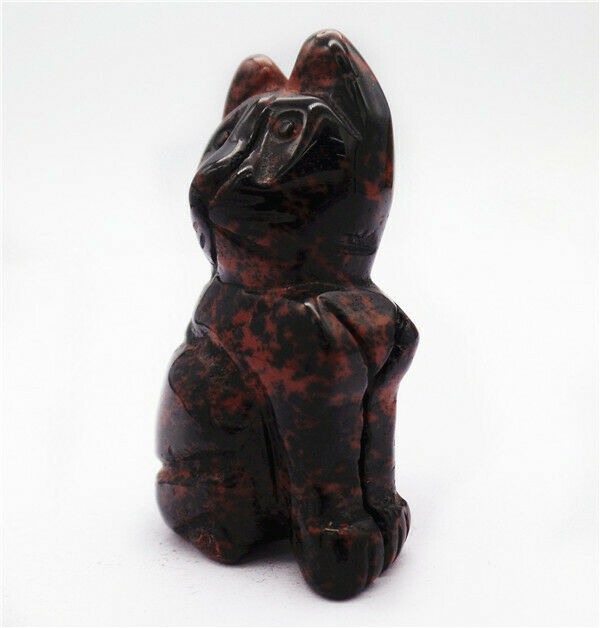 48x29x19mm Natural Mahogany Obsidian Carved Cat Decoration Statue Decor HH7968