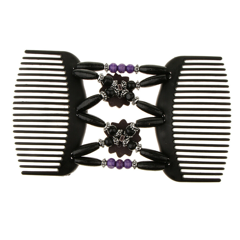 elastic double hair comb with wooden bead light hair clip hair accessories