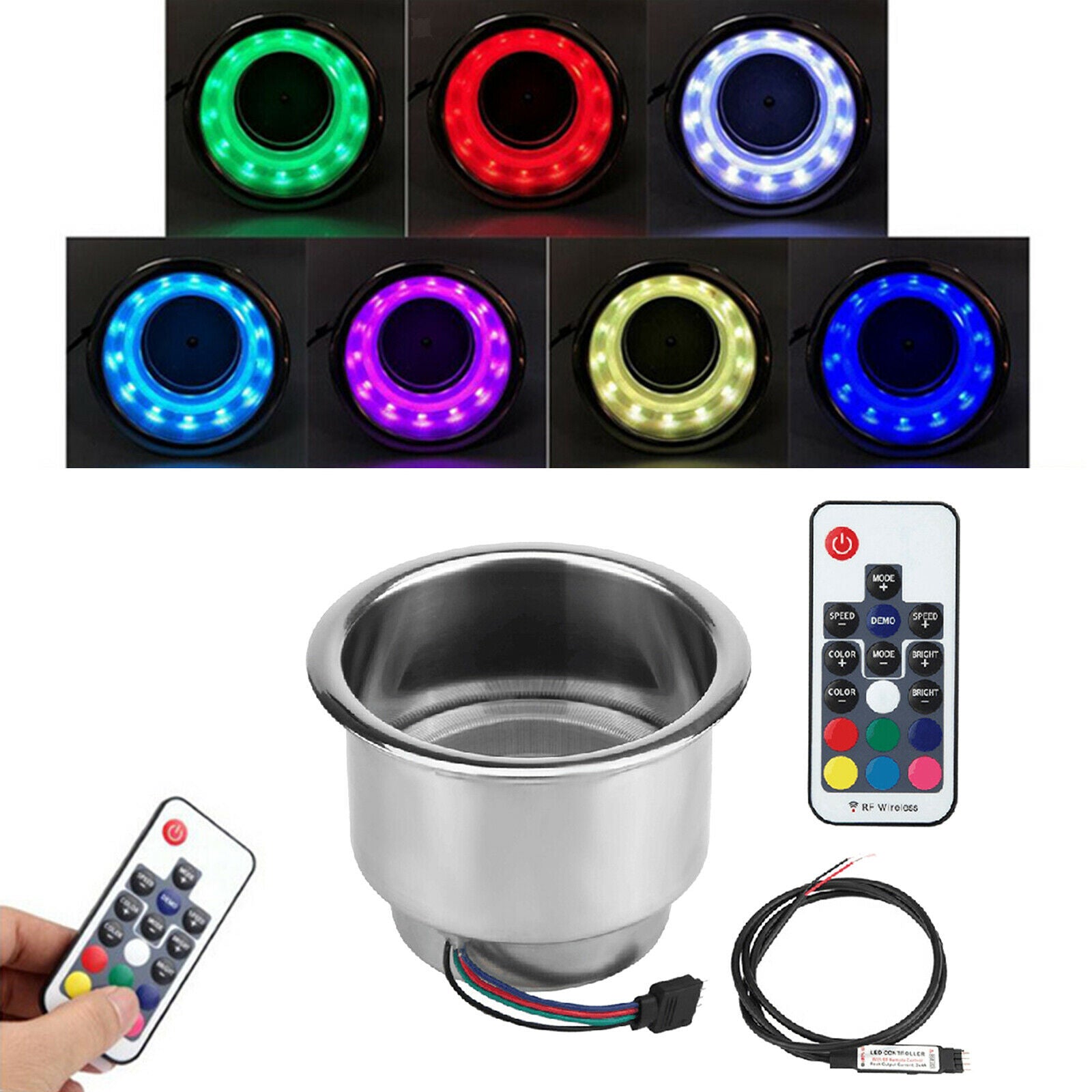 Cup Drink Mug Holder Stand DC 12V 3W w/ 14 LED Lamp Boat RV Truck Car Yacht