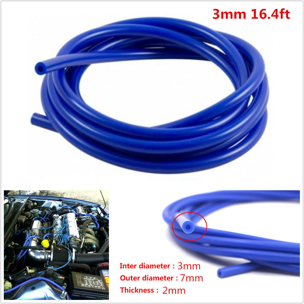 3mm Silicone Vacuum Tube Hose Air Water Coolant Oil Turbo Silicon Pipe Tubing 5M