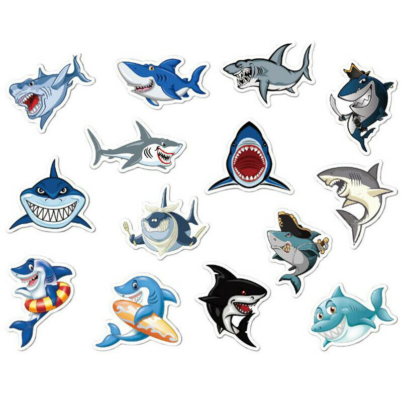 50Pcs Cute Animal Shark Stickers Laptop Skateboard Luggage Guitar Stickers T Fx