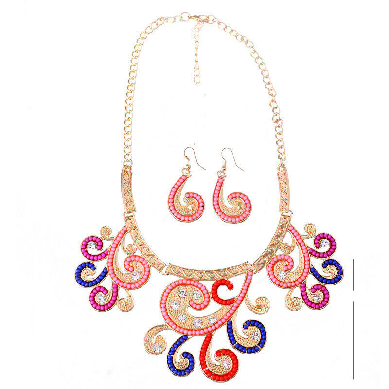 Colorful Rainbow Tree Pendant Necklace Hook Earrings Jewelry Set for Wedding