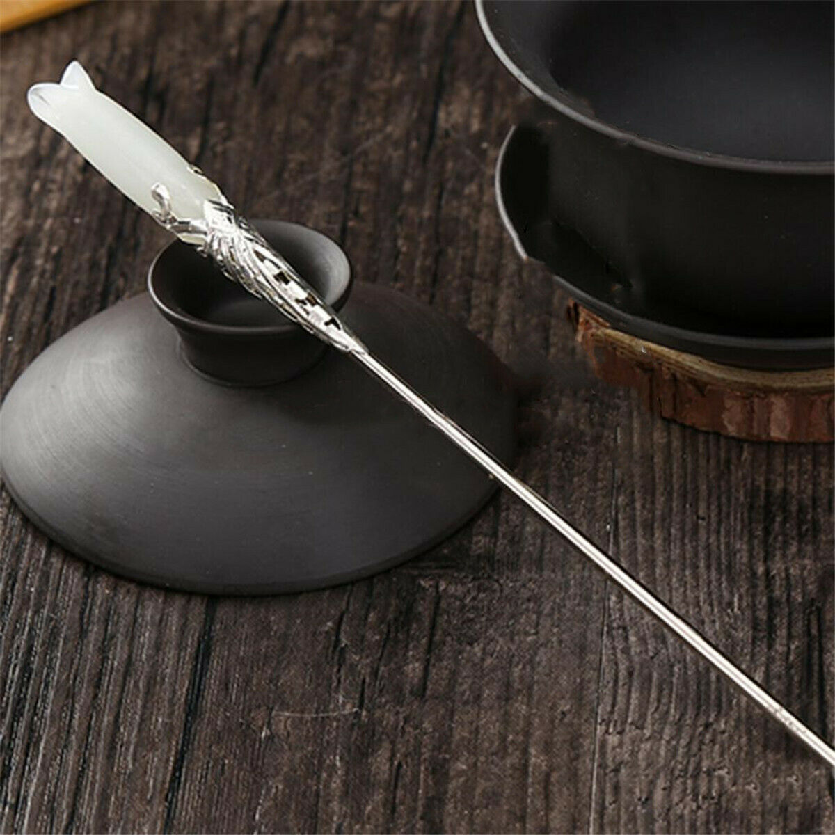 Chinese Style White Jade Retro Hair Stick Hairpin Chignon Pin Hair Accessories