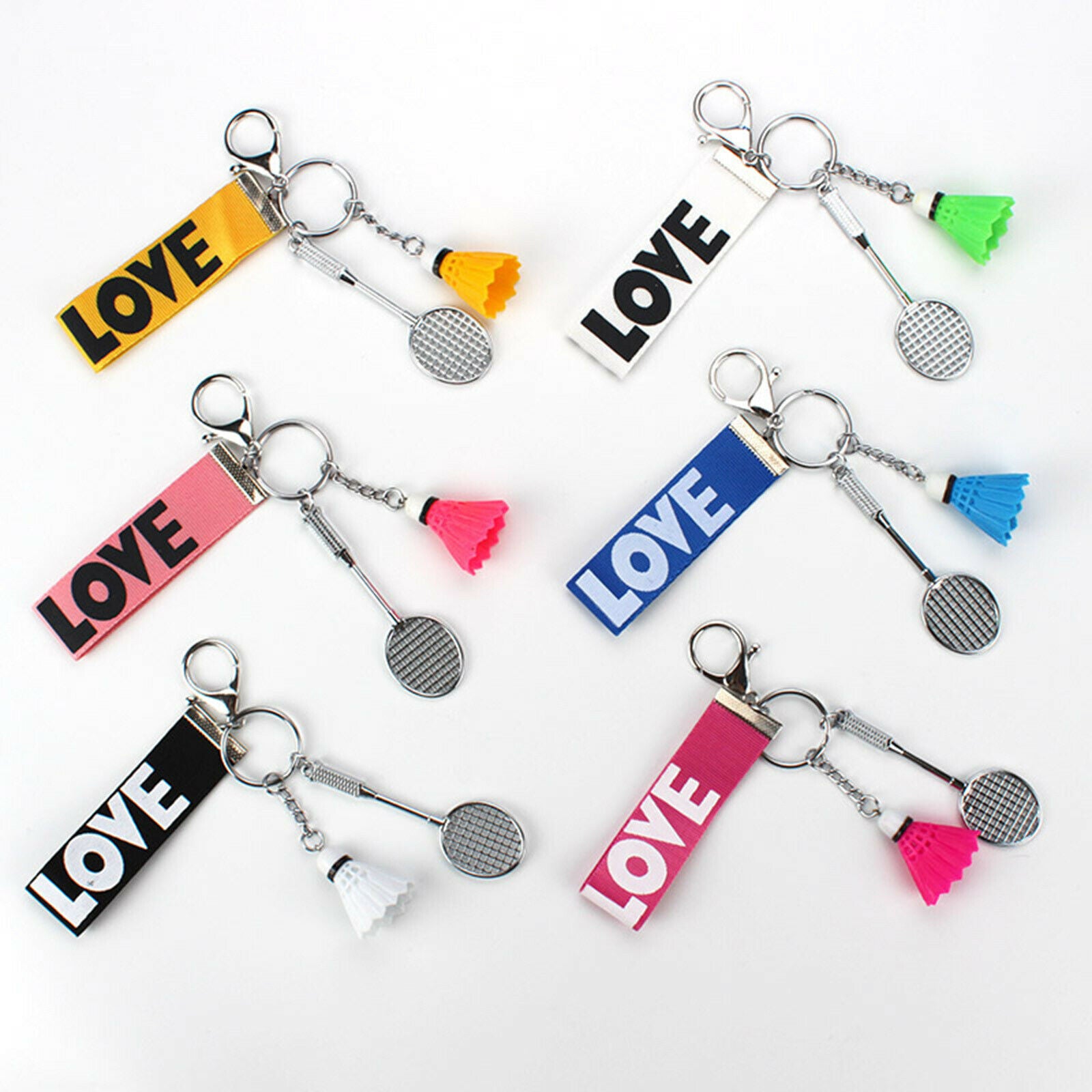 4pcs Mini Badminton Racket Pendant Charm Keyring Metal Key Chain Souvenir
