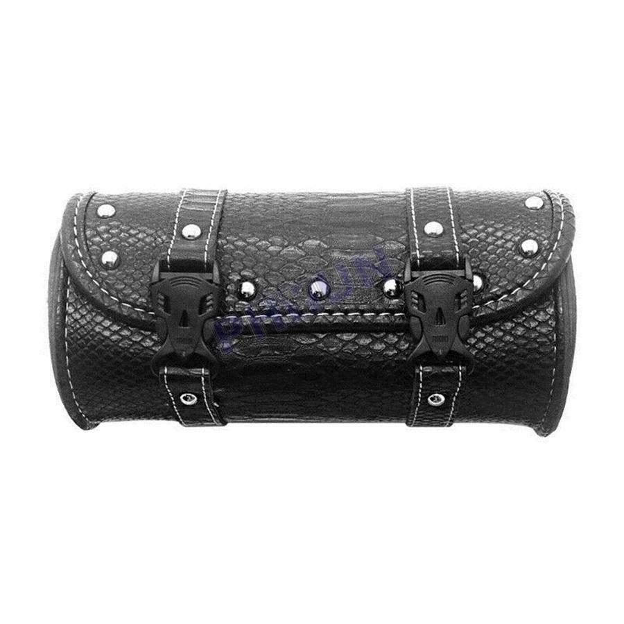 Motorcycle PU Leather Saddle Tool Bag Roll Barrel Look Scooter Moped Universal