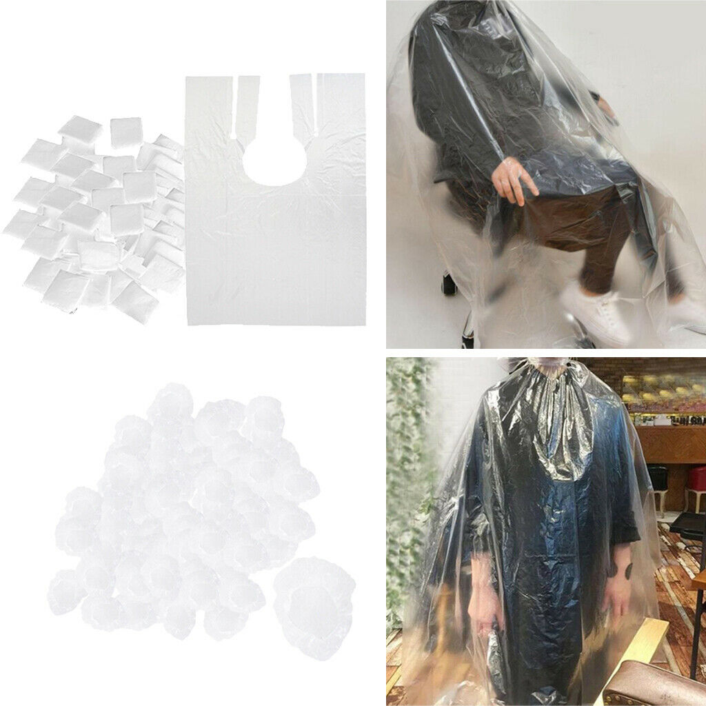 150x Hair Cutting Cape Coloring Perming Apron Wrap with Shower Caps Set