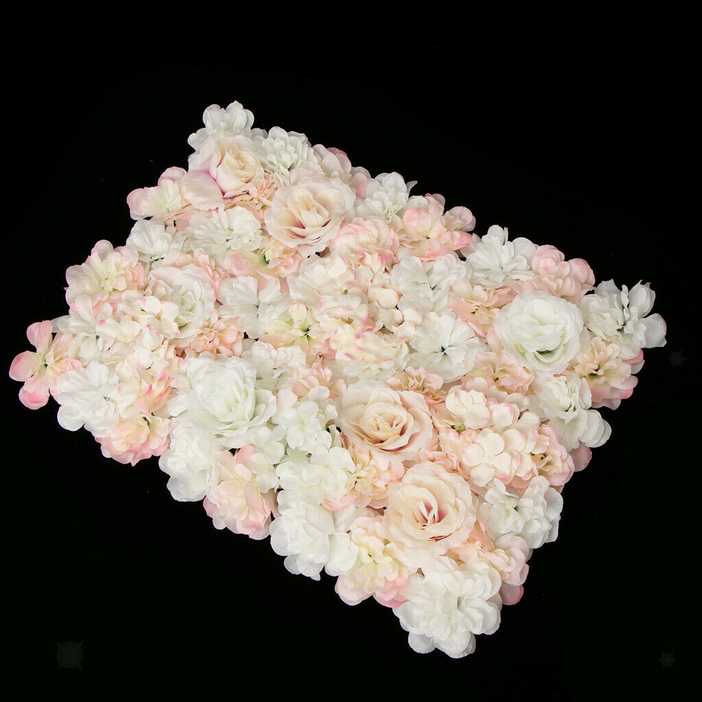 2x Artificial Silk Flower Wall Panels Wedding Backdrop Decor White Champagne