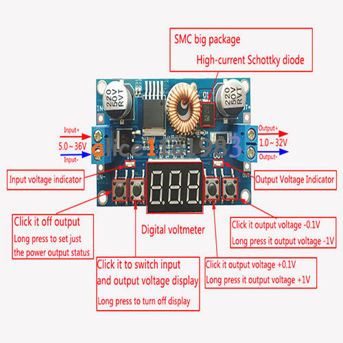 5A Digital Control Power Supply DC-DC Step-Down Charge Module LED  Voltmeter