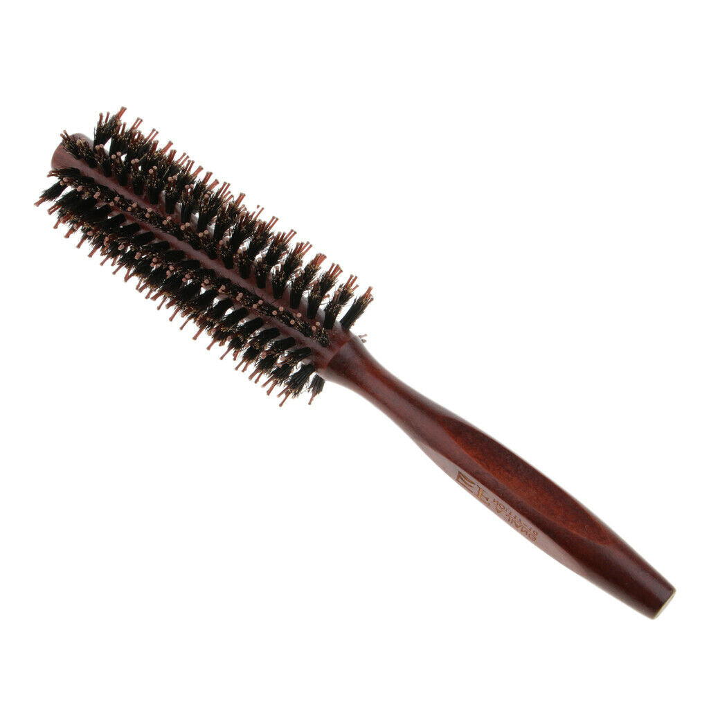 Wood Handle Round Comb Natural Bristle Hairdressing Hairbrush Twill Teeth