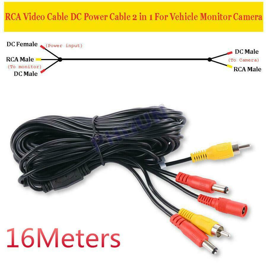 Car Backup Camera RCA Power Extension Cable RCA Male DC Male Universal 16Meters