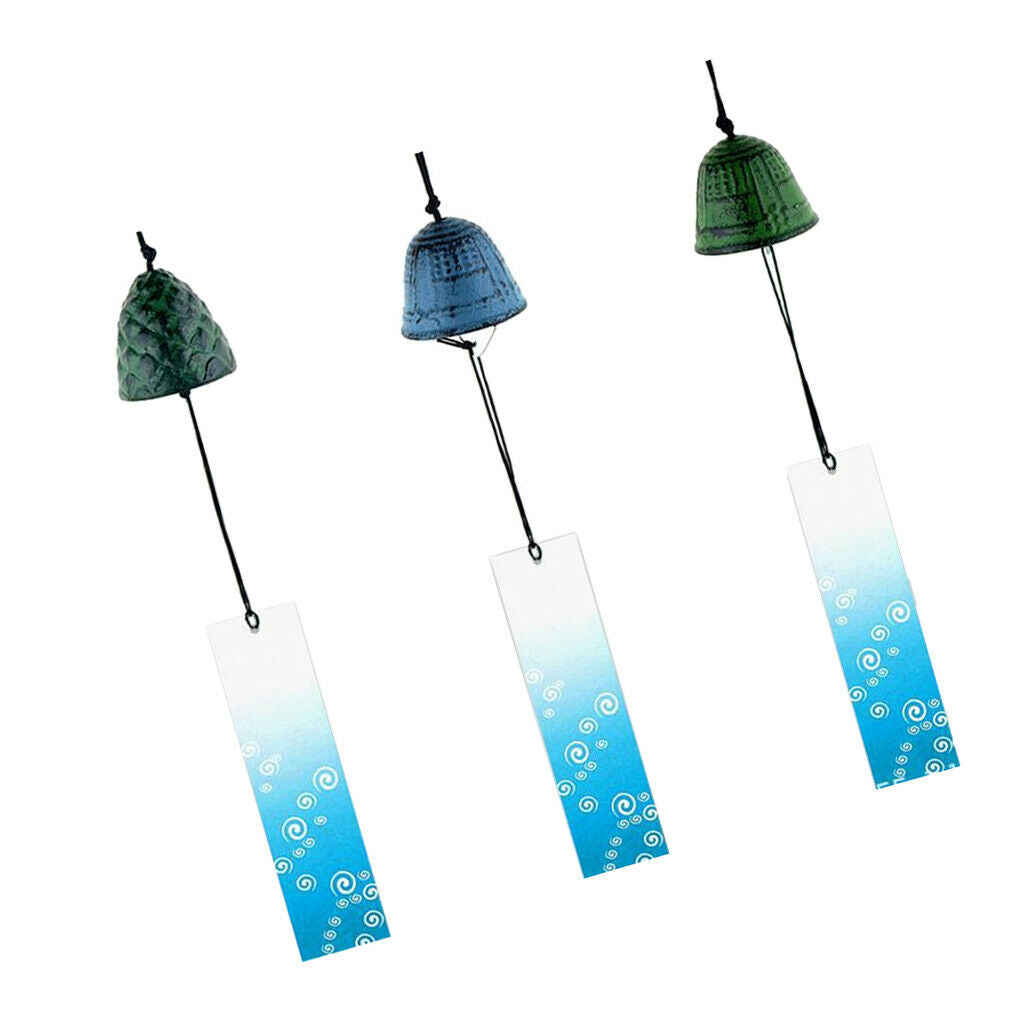 3pcs Blue Cast Iron Wind Chime Metal Music Wind Chime Outdoor Garden Decor