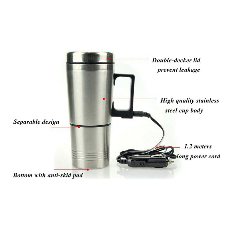 12V Stainless Steel Car Camping Heating Cup Milk Water Tea Coffee Bottle Warmer