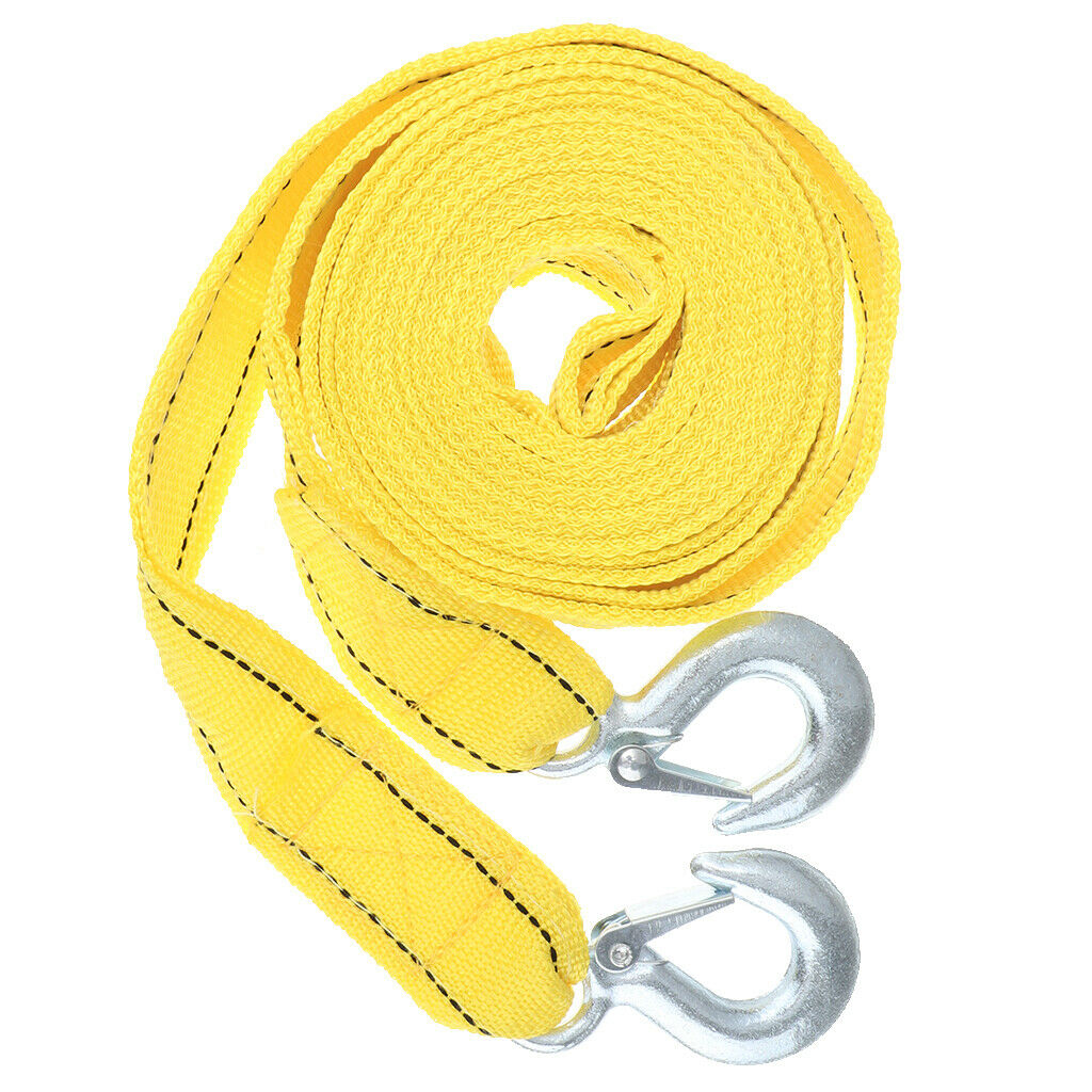 Yellow 4M 5 Ton Car Tow Cable Strap Hooks Emergency Service Towing Pull Rope
