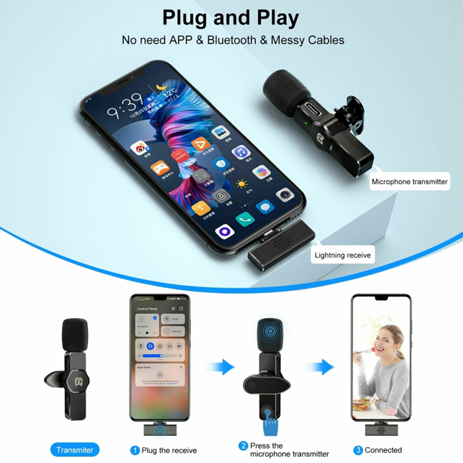 Wireless Lavalier Microphone Clip-On Interface Receiver for Video Camera