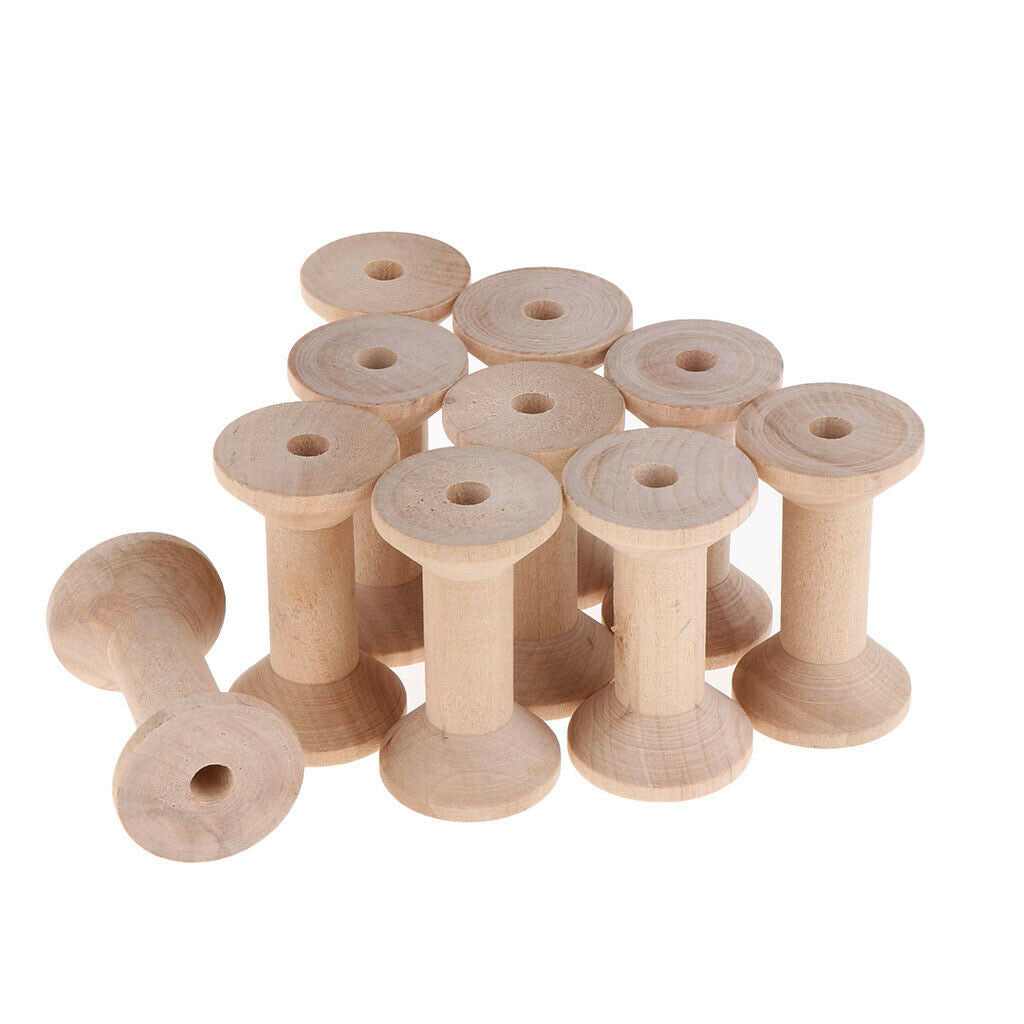 10 Pieces Empty Wooden Coil Bobbin Natural Wood, 3.5 X 6 Cm