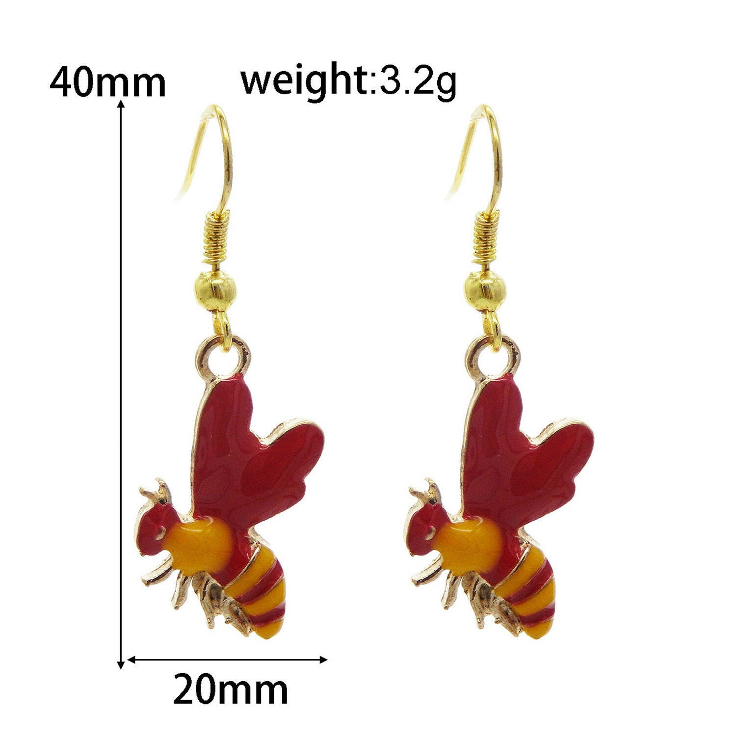 1 Pair Cute Honeybee Look Enamel Metal Charm Dangle Wire Hook Earrings Jewelry