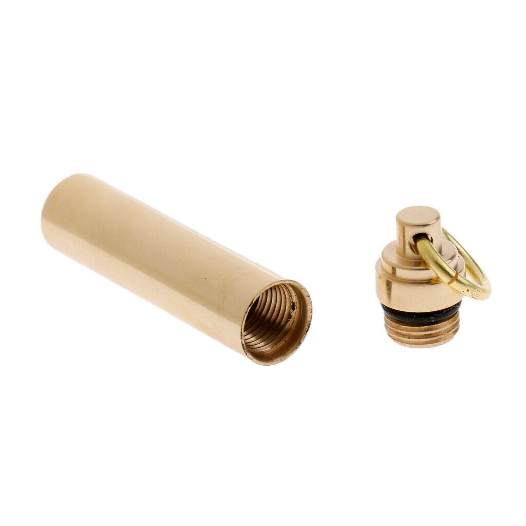 Brass Anti Earpick Capsule Holder Portable Drug Tablet Case Bottle Golden