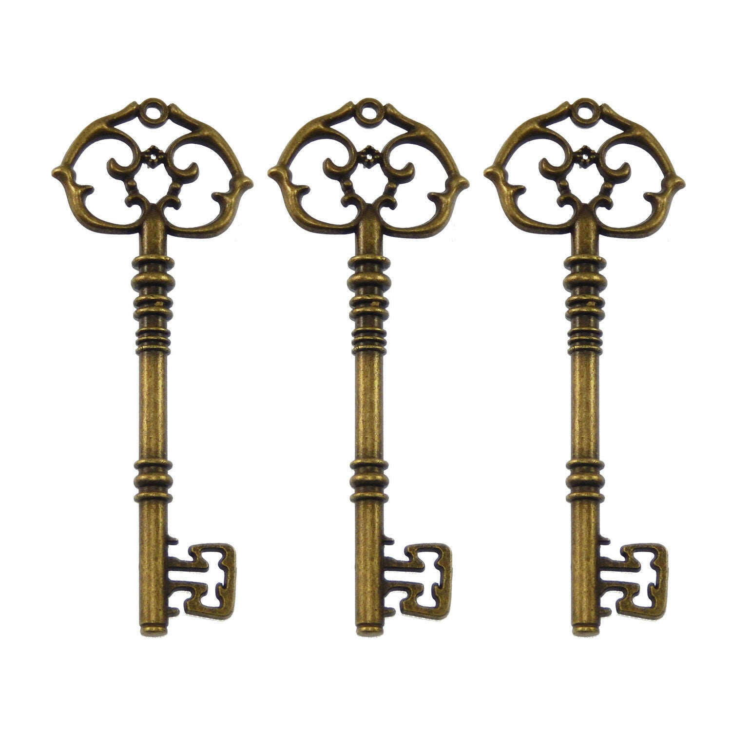 Lot of 6 Antiqued Bronze Hollowed Floral Key Pendant Drop Dangle Alloy 82*30*5mm