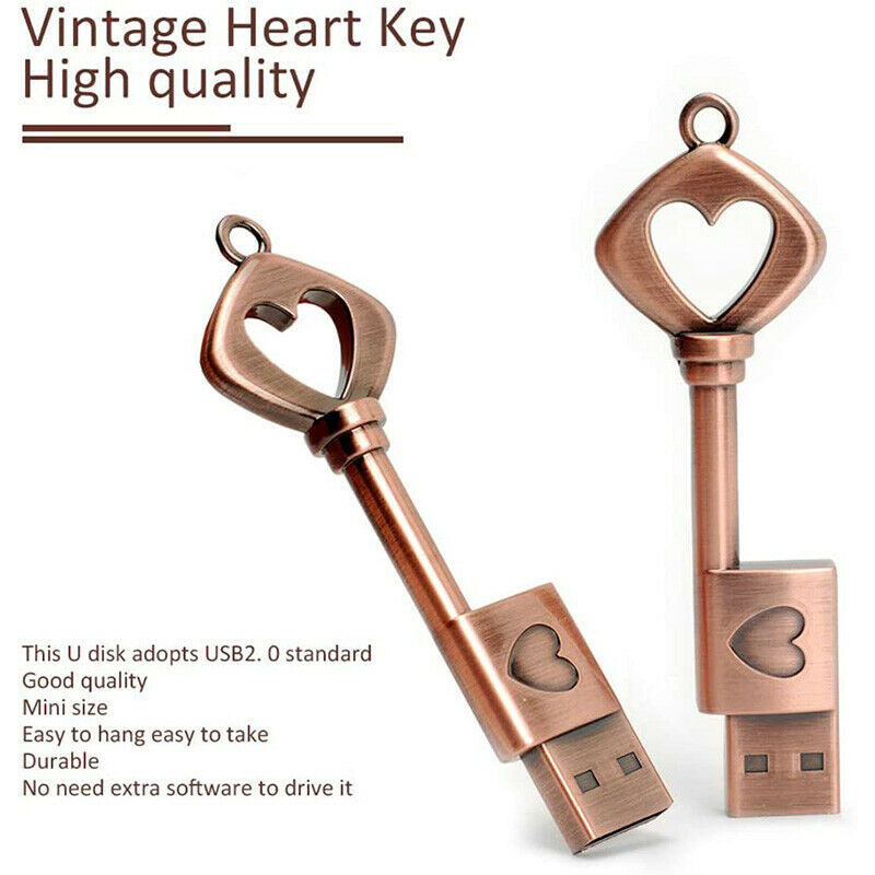32GB USB 2.0 Flash Drive, Retro Metal Love Heart Key Shaped Thumb Drive,USB A3L7