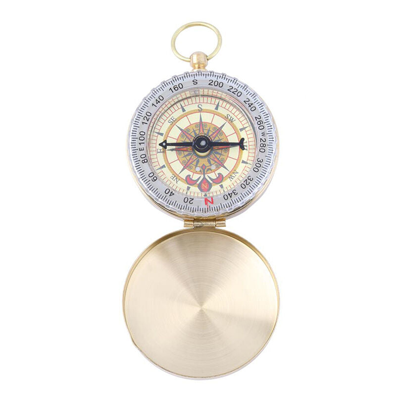 Brass Pocket Watch Style Outdoor Camping Hiking Compass Navigation Keychain、NDD