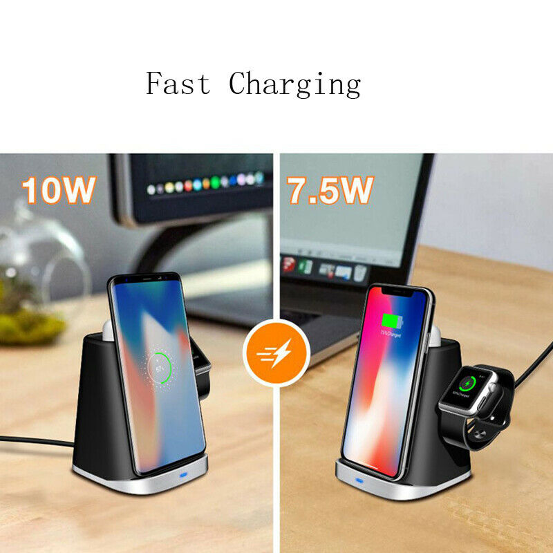 3 in 1 Wireless Fast Charging Station Charger Stand for iWatch Phone Home office