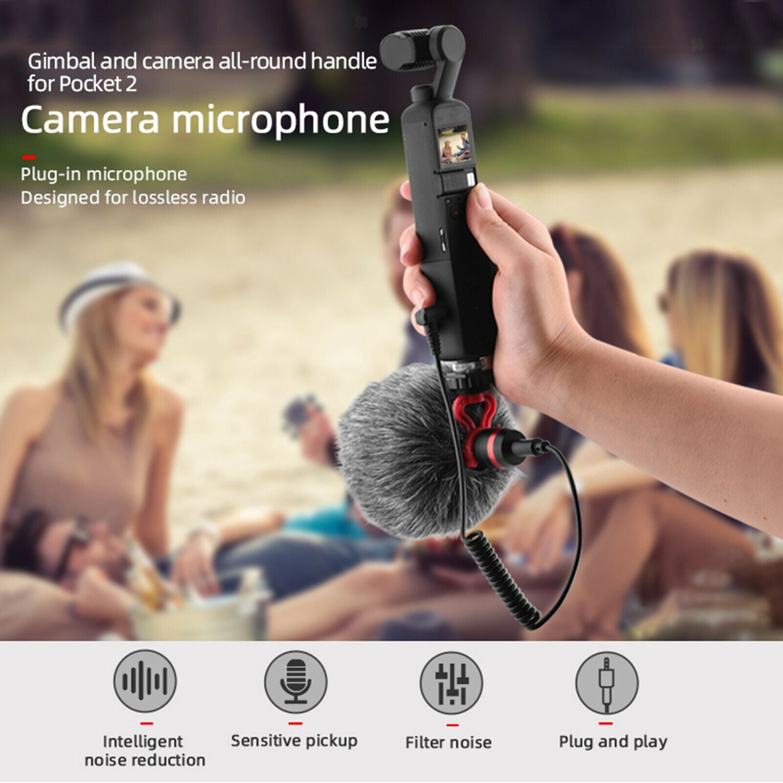 Compact On-Camera Microphone DSLR Video Recording mic for DJI Pocket 2 Black