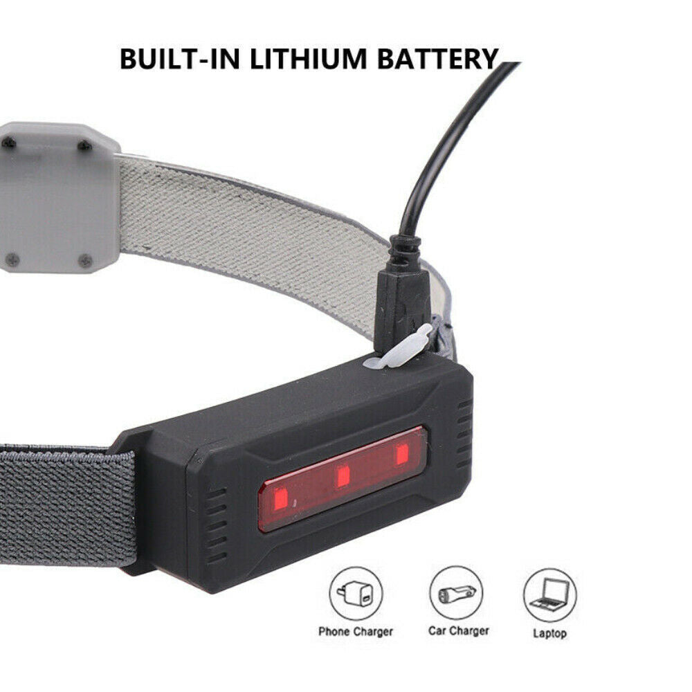 USB Rechargeable COB-LED Headlamp Headlight Lightweight Head Torch 3 Modes